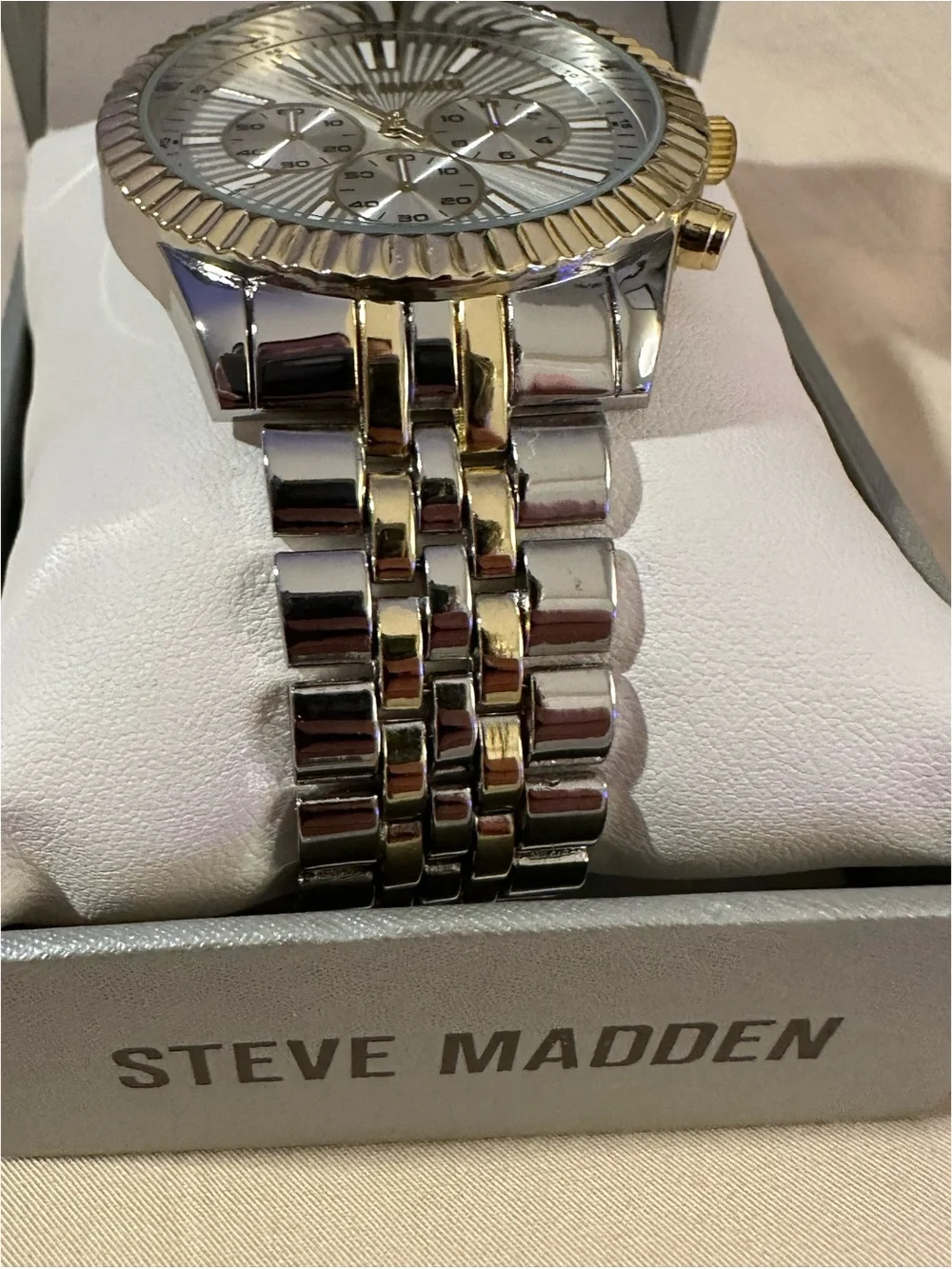 BRAND NEW Steve Madden Silver & Gold Tone Chronograph Style Bracelet Watch